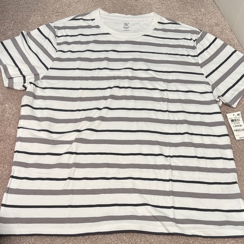 NWOT INC International Concepts Gray and Black Striped Short-Sleeve Crewneck Tee